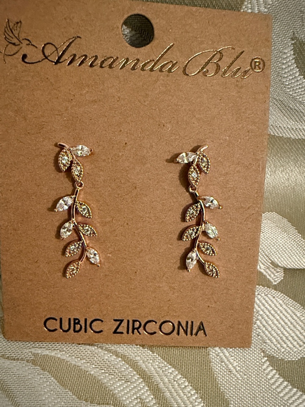 Gold Leaf Drop Earrings with Cubic Zirconia